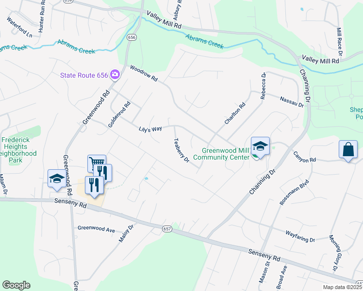 map of restaurants, bars, coffee shops, grocery stores, and more near 111 Teaberry Drive in Winchester