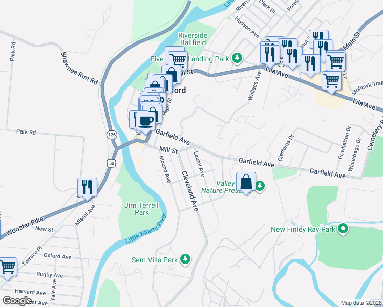 map of restaurants, bars, coffee shops, grocery stores, and more near 17 Laurel Avenue in Milford