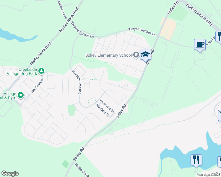 map of restaurants, bars, coffee shops, grocery stores, and more near 6937 Heritage Crossing in Glen Burnie