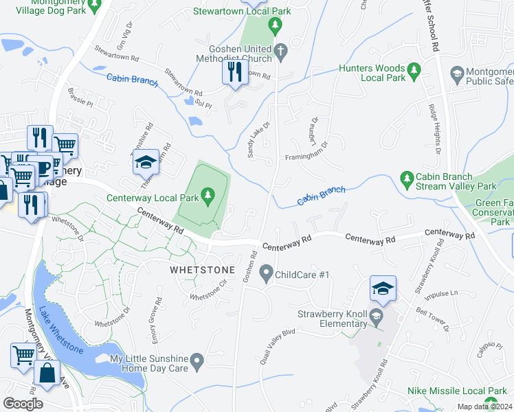 map of restaurants, bars, coffee shops, grocery stores, and more near 9205 Broadwater Drive in Gaithersburg