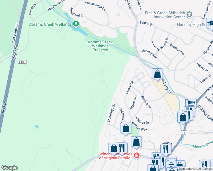 map of restaurants, bars, coffee shops, grocery stores, and more near Scented Rose Way in Frederick County