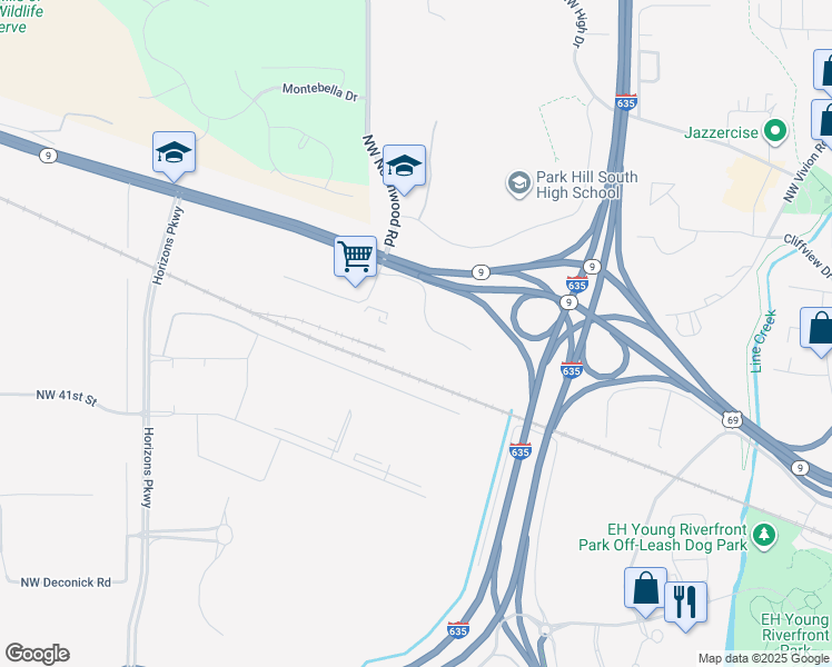 map of restaurants, bars, coffee shops, grocery stores, and more near 300 Northwest Parkway Drive in Riverside
