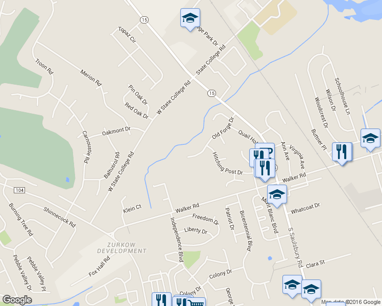 map of restaurants, bars, coffee shops, grocery stores, and more near 132 Old Forge Drive in Dover