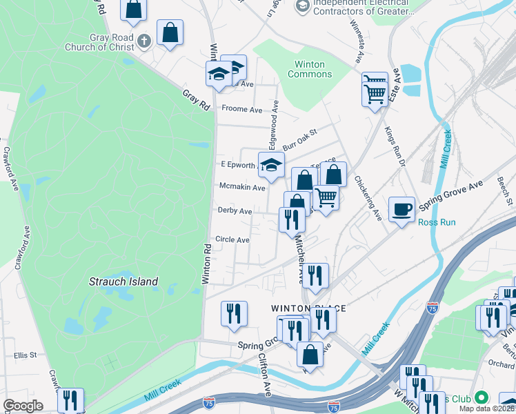 map of restaurants, bars, coffee shops, grocery stores, and more near 4531 Circle Avenue in Cincinnati