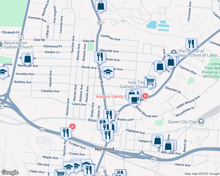 map of restaurants, bars, coffee shops, grocery stores, and more near 2200 Feldman Avenue in Cincinnati