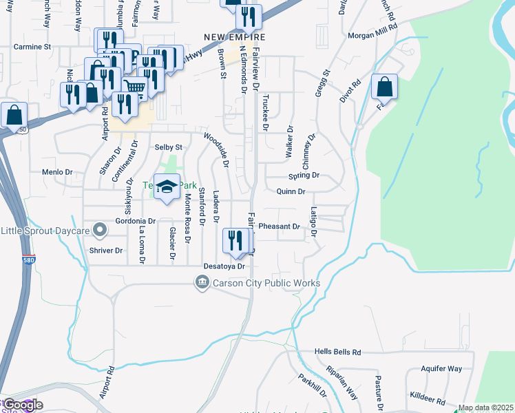 map of restaurants, bars, coffee shops, grocery stores, and more near 3900 Pheasant Drive in Carson City