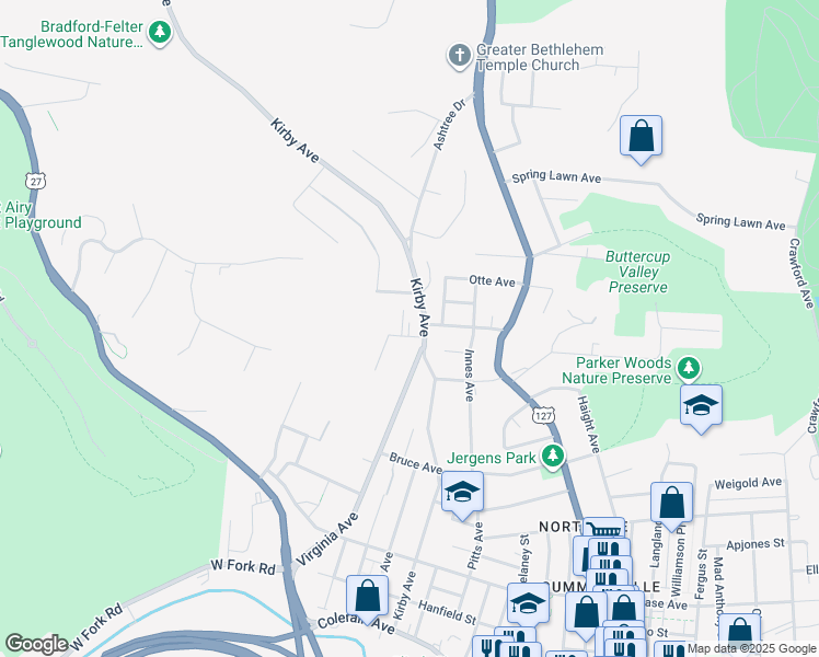 map of restaurants, bars, coffee shops, grocery stores, and more near 1708 Martha Street in Cincinnati