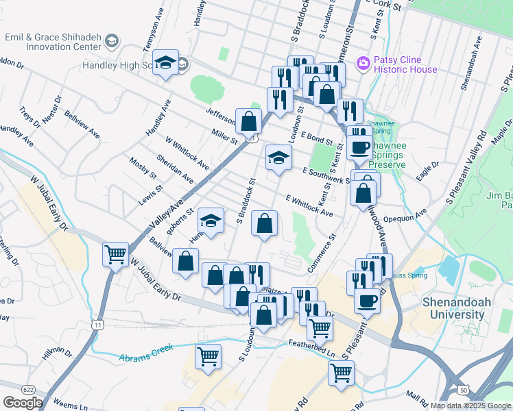 map of restaurants, bars, coffee shops, grocery stores, and more near 19 Montague Avenue in Winchester