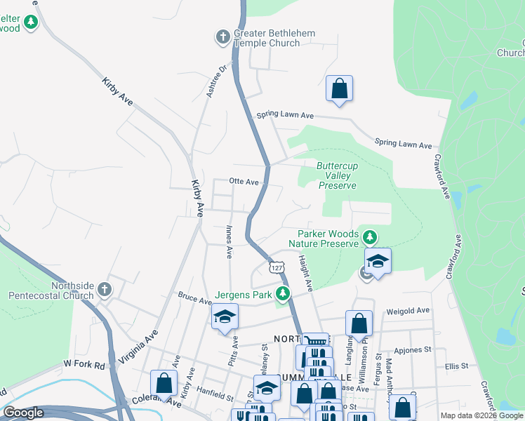 map of restaurants, bars, coffee shops, grocery stores, and more near 4528 Hamilton Avenue in Cincinnati