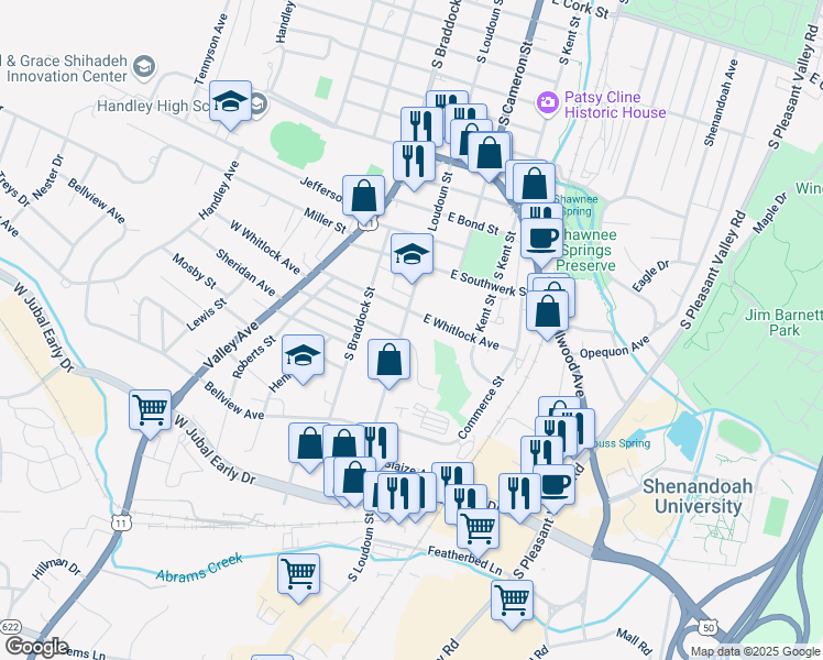 map of restaurants, bars, coffee shops, grocery stores, and more near 8 Montague Circle in Winchester