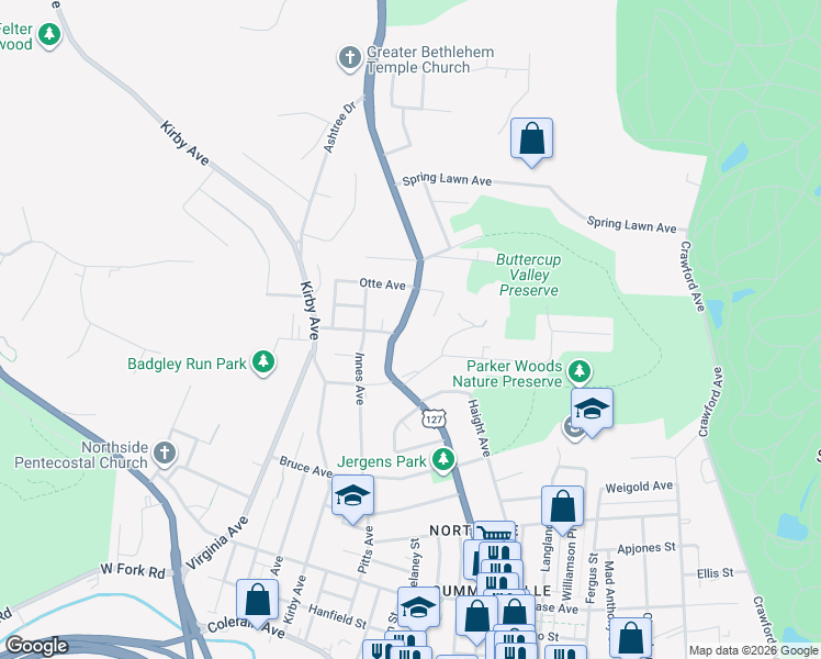map of restaurants, bars, coffee shops, grocery stores, and more near 4528 Hamilton Avenue in Cincinnati