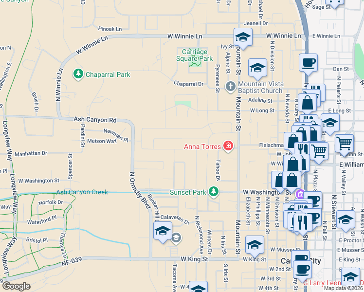 map of restaurants, bars, coffee shops, grocery stores, and more near 1200 Potomac Place in Carson City