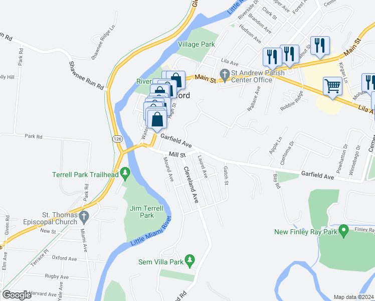 map of restaurants, bars, coffee shops, grocery stores, and more near 434 Mill Street in Milford