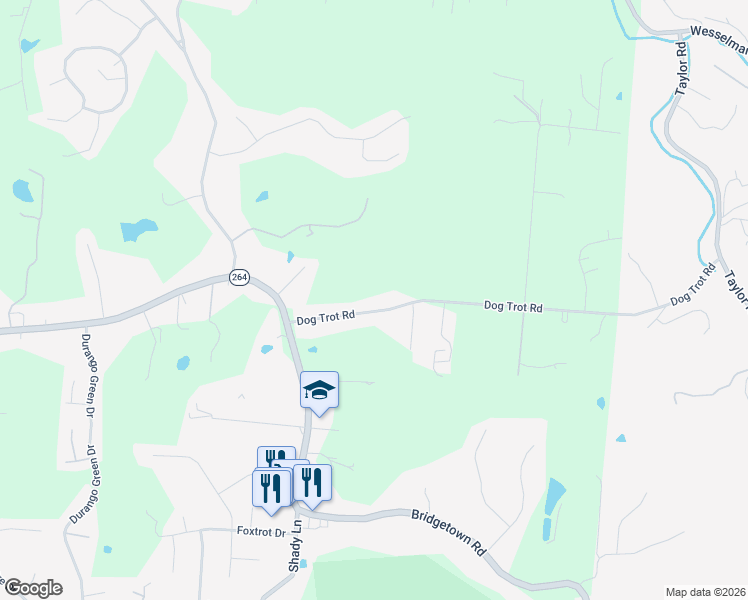 map of restaurants, bars, coffee shops, grocery stores, and more near 7645 Dog Trot Road in Cincinnati