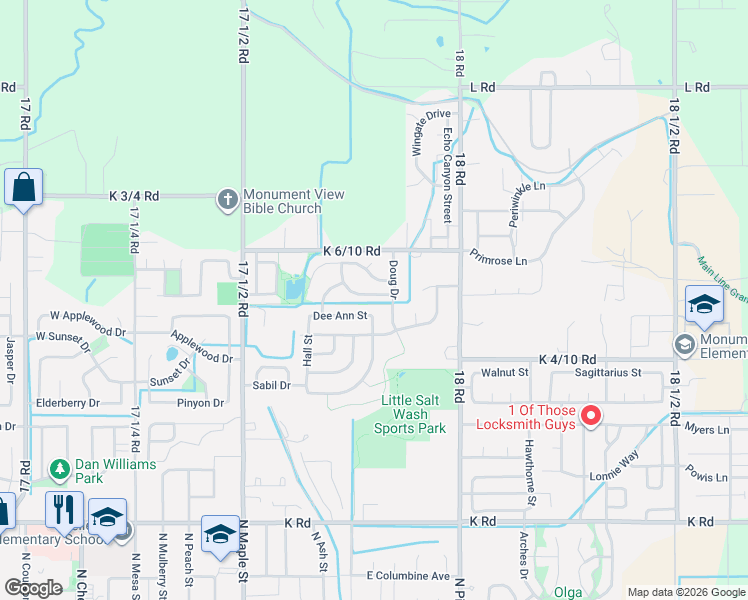 map of restaurants, bars, coffee shops, grocery stores, and more near 747 Doug Drive in Fruita