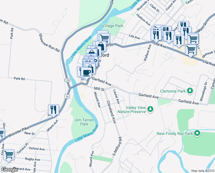map of restaurants, bars, coffee shops, grocery stores, and more near 434 Mill Street in Milford