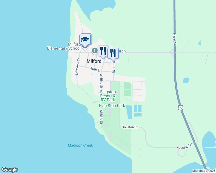 map of restaurants, bars, coffee shops, grocery stores, and more near 208 Whiting Street in Milford