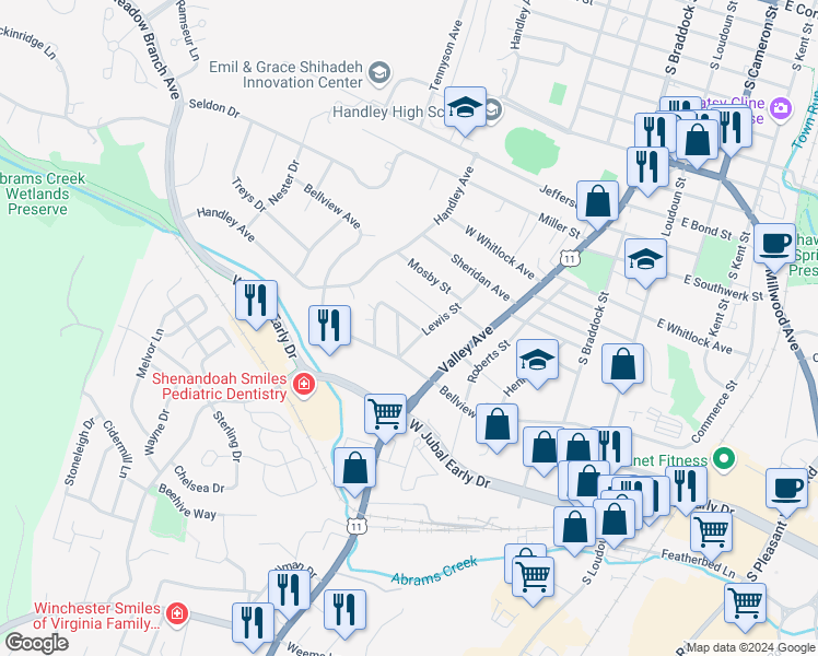 map of restaurants, bars, coffee shops, grocery stores, and more near 509 Barr Avenue in Winchester