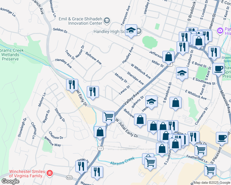 map of restaurants, bars, coffee shops, grocery stores, and more near 509 Barr Avenue in Winchester
