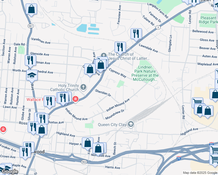 map of restaurants, bars, coffee shops, grocery stores, and more near 5437 Pigtail Alley in Norwood