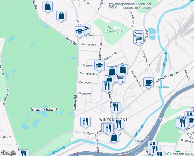 map of restaurants, bars, coffee shops, grocery stores, and more near 4602 North Edgewood Avenue in Cincinnati