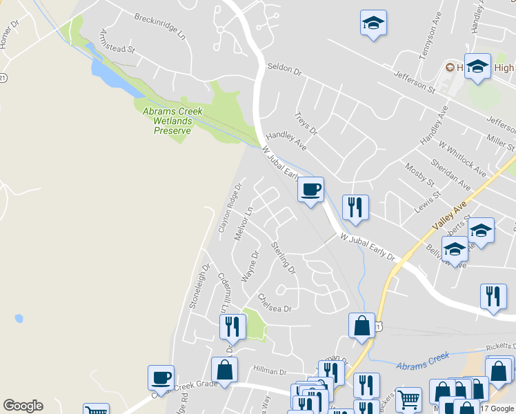 map of restaurants, bars, coffee shops, grocery stores, and more near 1839 Kershaw Lane in Winchester