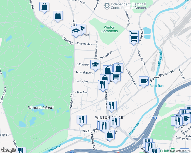map of restaurants, bars, coffee shops, grocery stores, and more near 4602 North Edgewood Avenue in Cincinnati