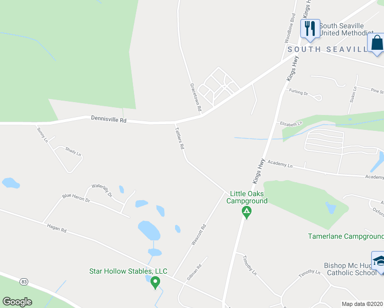 map of restaurants, bars, coffee shops, grocery stores, and more near 172 Tattlers Road in Cape May County