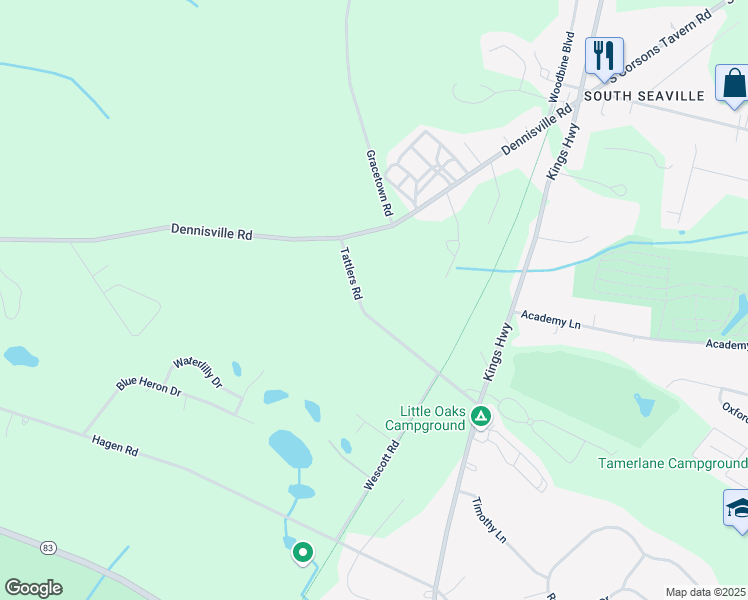 map of restaurants, bars, coffee shops, grocery stores, and more near 172 Tattlers Road in Cape May County