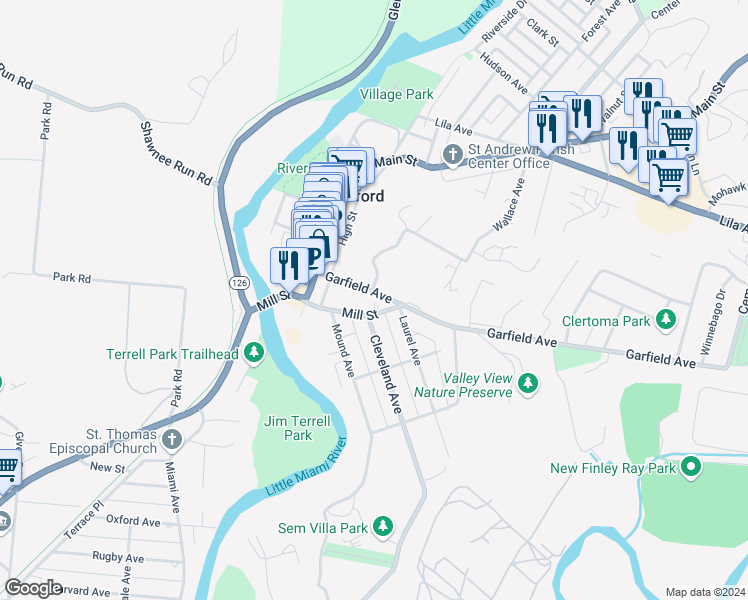 map of restaurants, bars, coffee shops, grocery stores, and more near 437 Garfield Avenue in Milford