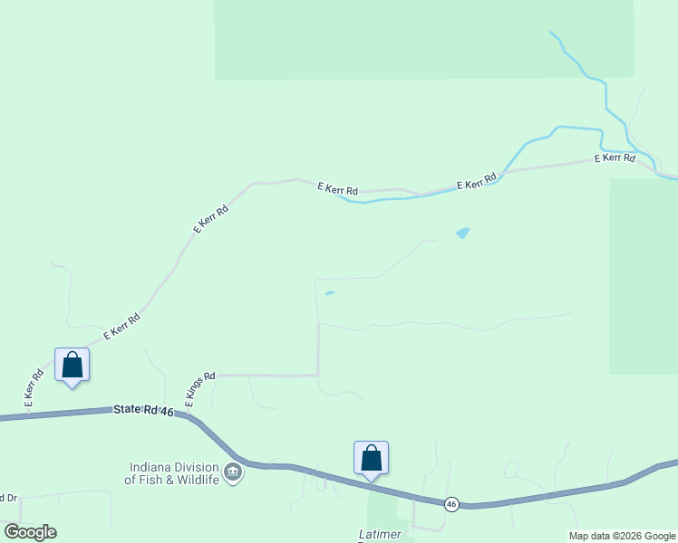 map of restaurants, bars, coffee shops, grocery stores, and more near 5601-5899 Kings Road in Bloomington