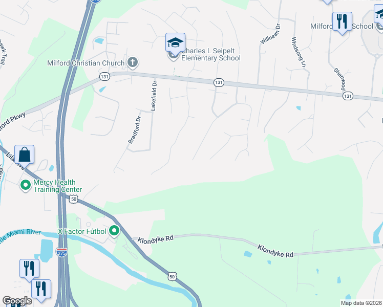 map of restaurants, bars, coffee shops, grocery stores, and more near 219 West Stoneridge Drive in Milford