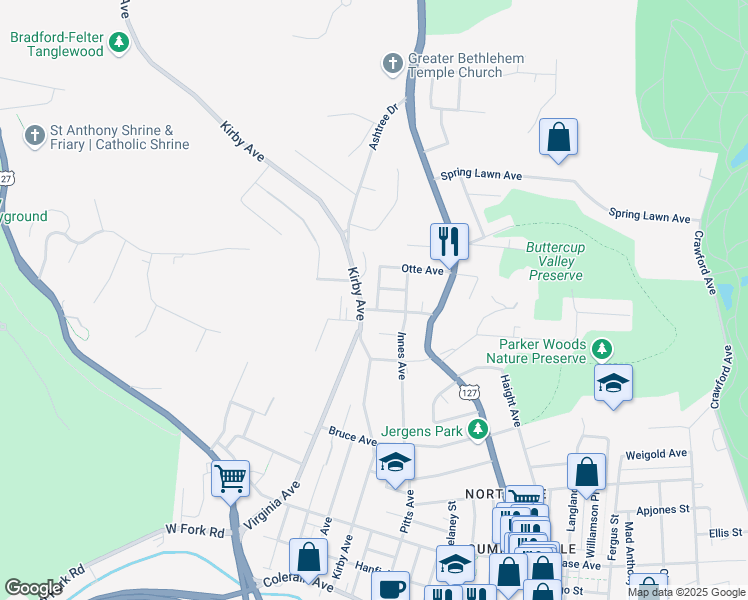 map of restaurants, bars, coffee shops, grocery stores, and more near 1646 Philomena Avenue in Cincinnati