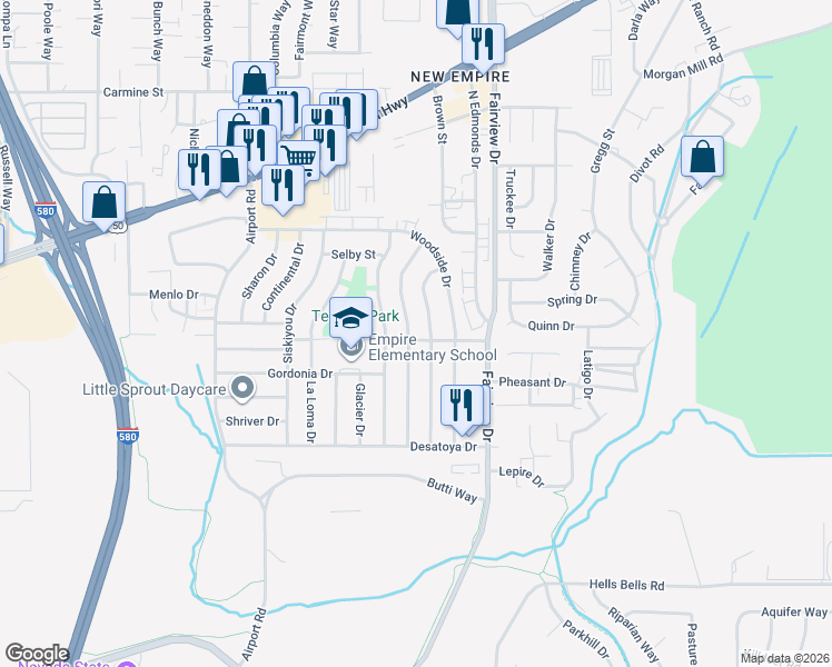 map of restaurants, bars, coffee shops, grocery stores, and more near 1305 Stanford Drive in Carson City
