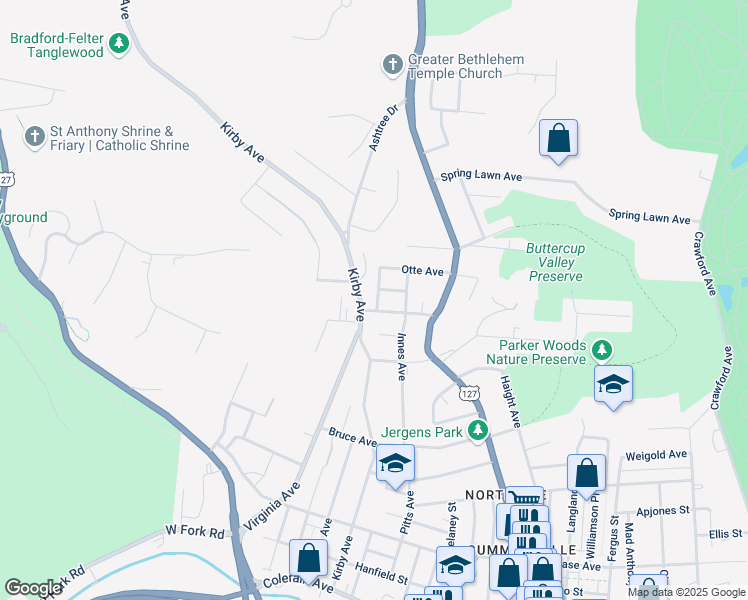map of restaurants, bars, coffee shops, grocery stores, and more near 1646 Philomena Avenue in Cincinnati