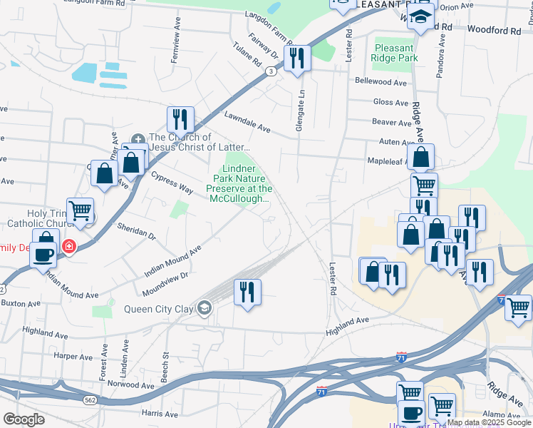 map of restaurants, bars, coffee shops, grocery stores, and more near 2826 Cypress Way in Cincinnati