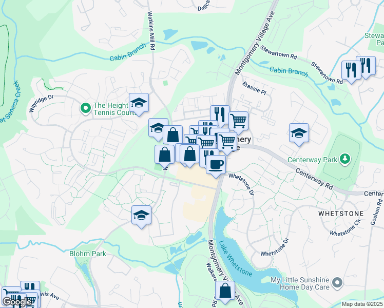 map of restaurants, bars, coffee shops, grocery stores, and more near 10014 Harper Vale Road in Montgomery Village