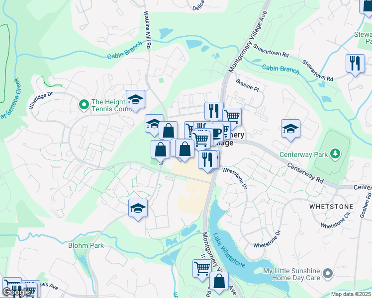 map of restaurants, bars, coffee shops, grocery stores, and more near 10014 Harper Vale Road in Montgomery Village