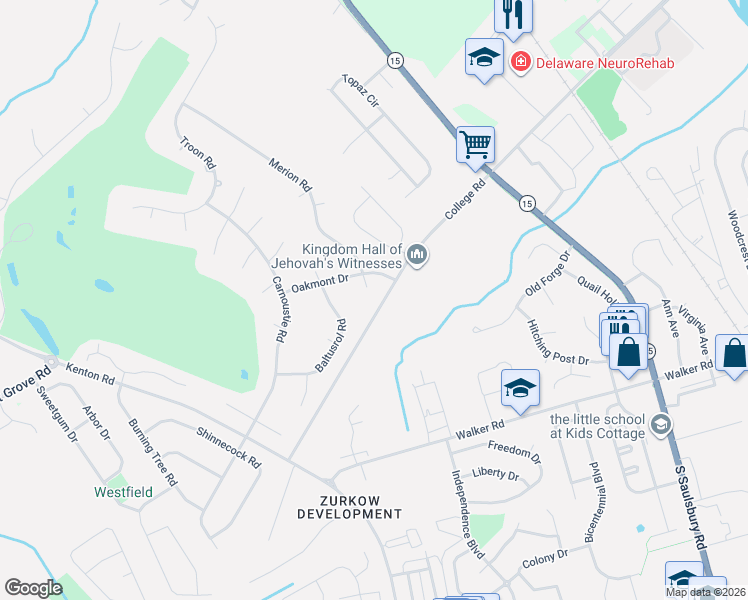 map of restaurants, bars, coffee shops, grocery stores, and more near 226 Oakmont Drive in Dover
