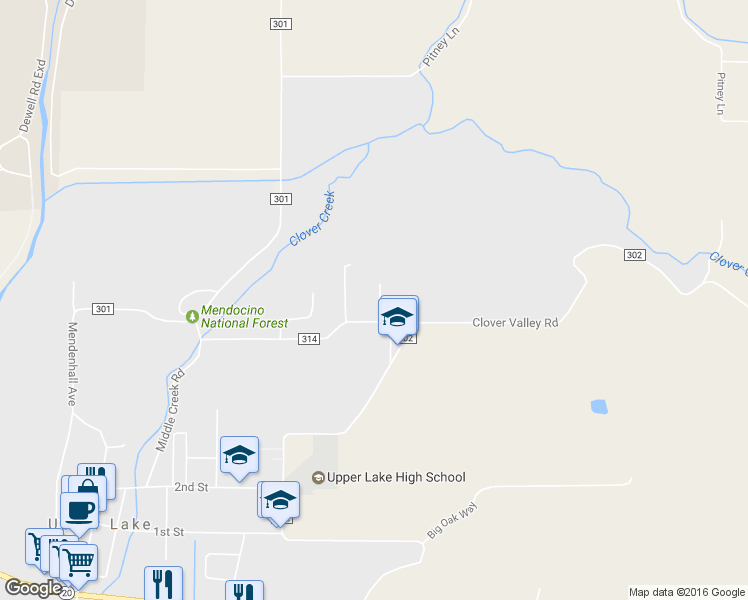 map of restaurants, bars, coffee shops, grocery stores, and more near 10030 Hagemann Lane in Upper Lake