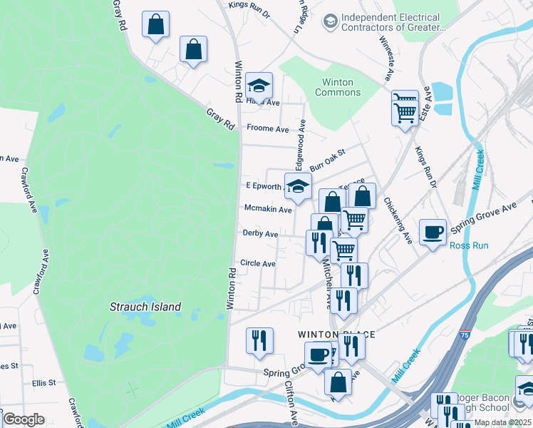 map of restaurants, bars, coffee shops, grocery stores, and more near 726 Mcmakin Avenue in Cincinnati