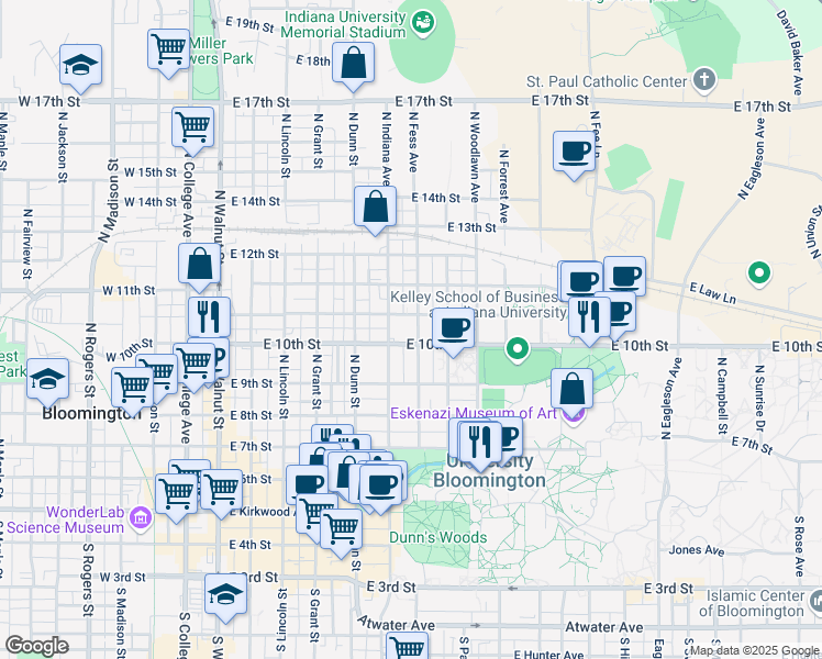 map of restaurants, bars, coffee shops, grocery stores, and more near 674-698 East Cottage Grove Avenue in Bloomington
