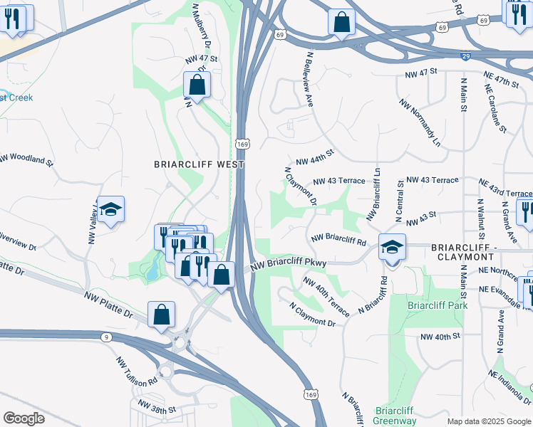 map of restaurants, bars, coffee shops, grocery stores, and more near 4319 North Jarboe Court in Kansas City