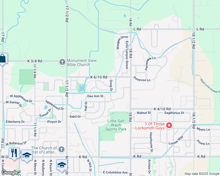 map of restaurants, bars, coffee shops, grocery stores, and more near 998 Moores Diamond Drive in Fruita
