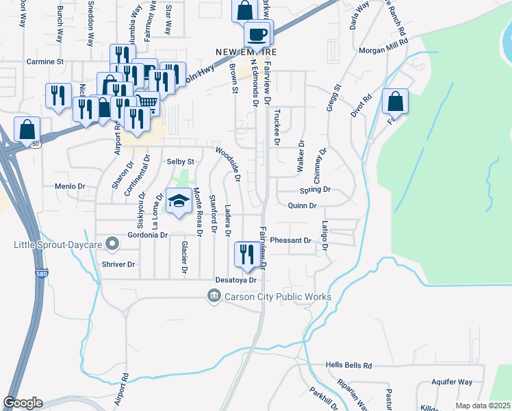 map of restaurants, bars, coffee shops, grocery stores, and more near 1310 North Edmonds Drive in Carson City