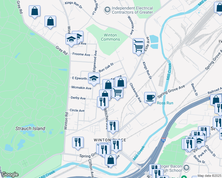map of restaurants, bars, coffee shops, grocery stores, and more near 607 Orient Avenue in Cincinnati