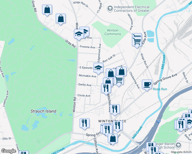 map of restaurants, bars, coffee shops, grocery stores, and more near 4602 North Edgewood Avenue in Cincinnati
