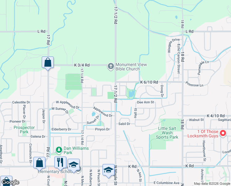 map of restaurants, bars, coffee shops, grocery stores, and more near 1154 17 1/2 Road in Fruita