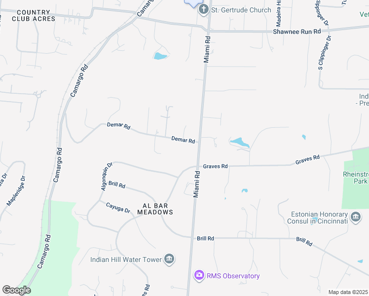 map of restaurants, bars, coffee shops, grocery stores, and more near 7675 Demar Road in Cincinnati