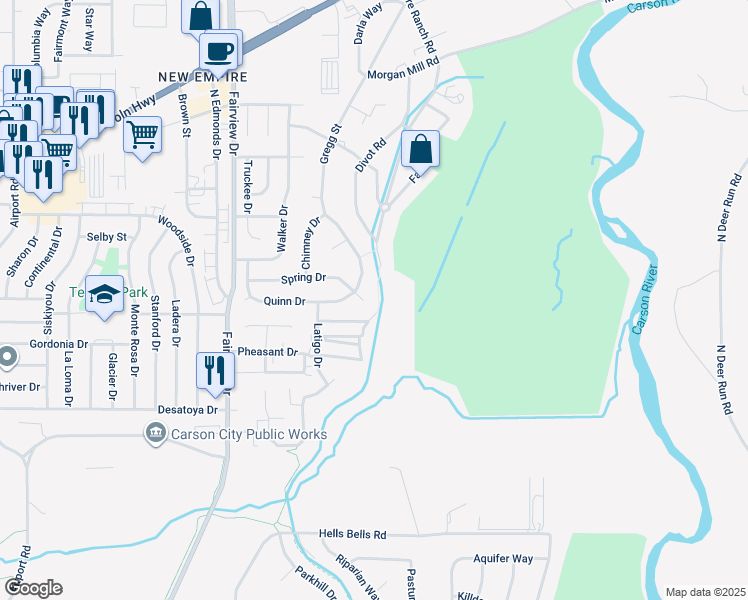 map of restaurants, bars, coffee shops, grocery stores, and more near 4370 Spring Drive in Carson City